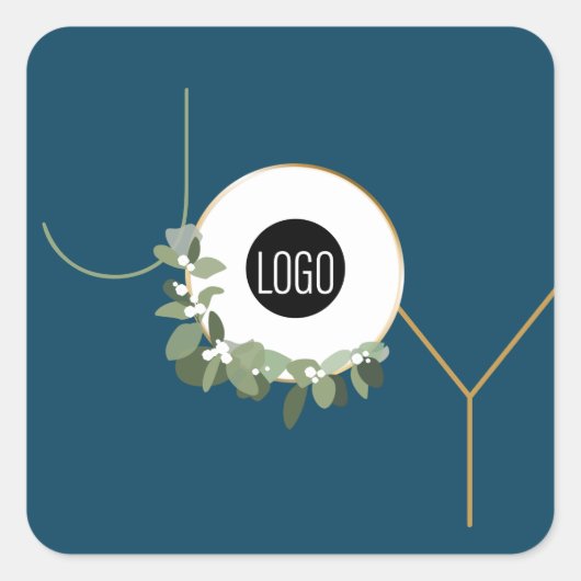 Custom logo Joy Blue Christmas Modern wreath  Vierkante Sticker (Voorkant)