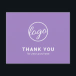 Custom Logo Lavender Budget Thank You Card<br><div class="desc">Custom budget business thank you card featuring a minimalist design with your logo on the front along with "Thank you for your purchase". The backside has your personal message. A basic and plain design that still comes across as professional. This simple thank you card is great for any type of...</div>