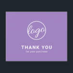 Custom Logo Lavender Budget Thank You Card<br><div class="desc">Custom budget business thank you card featuring a minimalist design with your logo on the front along with "Thank you for your purchase". The backside has your personal message. A basic and plain design that still comes across as professional. This simple thank you card is great for any type of...</div>