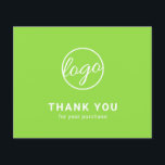 Custom Logo Lime Green Budget Thank You Card<br><div class="desc">Custom budget business thank you card featuring a minimalist design with your logo on the front along with "Thank you for your purchase". The backside has your personal message. A basic and plain design that still comes across as professional. This simple thank you card is great for any type of...</div>