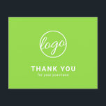 Custom Logo Lime Green Budget Thank You Card<br><div class="desc">Custom budget business thank you card featuring a minimalist design with your logo on the front along with "Thank you for your purchase". The backside has your personal message. A basic and plain design that still comes across as professional. This simple thank you card is great for any type of...</div>