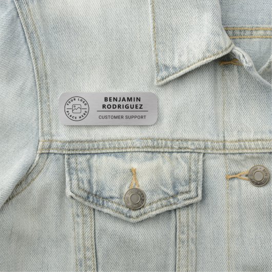 Custom Logo Medewerker Magnetische Faux Silver Naamplaatje (In situ)
