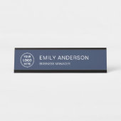 Custom Logo Minimal Business Corporate Navy Blue Bureau Naambordje (Voorkant)