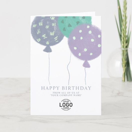 Custom Logo Modern Balloons Business Birthday Card Feestdagen Kaart (Voorkant)