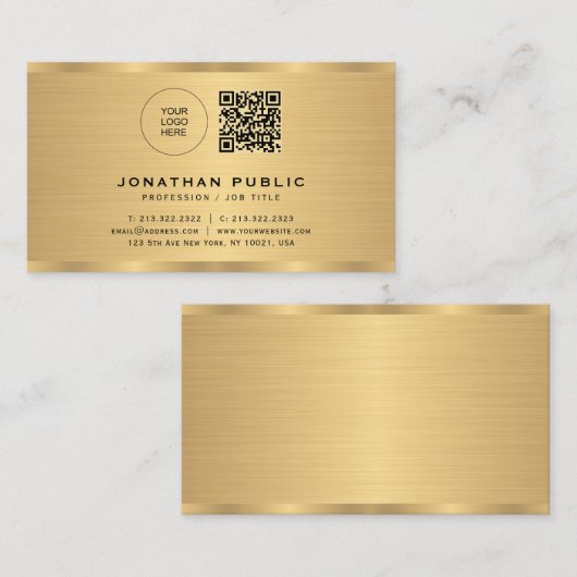 Custom Logo Modern Elegant Faux Gold Metallic Look Visitekaartje (Voorkant / Achterkant)