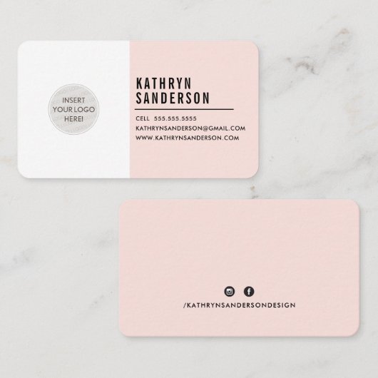 CUSTOM LOGO modern minimal blush roze wit Visitekaartje (Voorkant / Achterkant)