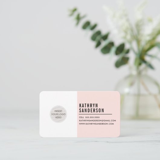 CUSTOM LOGO modern minimal blush roze wit Visitekaartje (Staand voorkant)