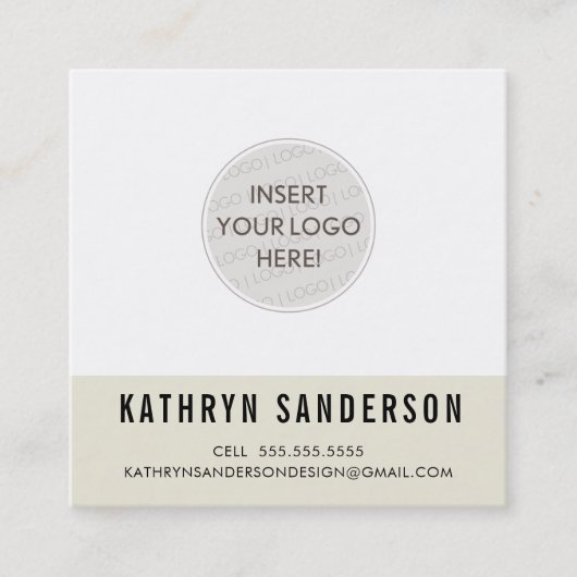 CUSTOM LOGO modern minimal chique ivoorcrème zwart Vierkante Visitekaartje (Voorkant)