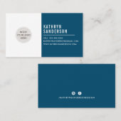 CUSTOM LOGO modern minimal Dark Navy Blauw wit Visitekaartje (Voorkant / Achterkant)