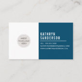 CUSTOM LOGO modern minimal Dark Navy Blauw wit Visitekaartje (Voorkant)