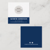 CUSTOM LOGO modern Minimal Plain Dark Navy Blue Vierkante Visitekaartje (Voorkant / Achterkant)