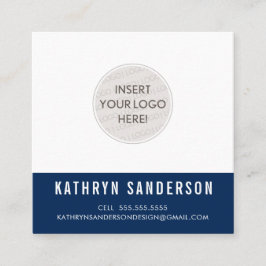 CUSTOM LOGO modern Minimal Plain Dark Navy Blue Vierkante Visitekaartje