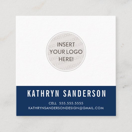 CUSTOM LOGO modern Minimal Plain Dark Navy Blue Vierkante Visitekaartje (Voorkant)
