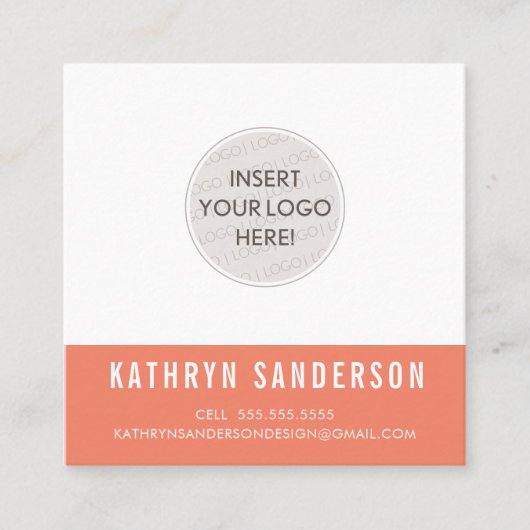CUSTOM LOGO modern minimal retro sinaasappel wit Vierkante Visitekaartje (Voorkant)