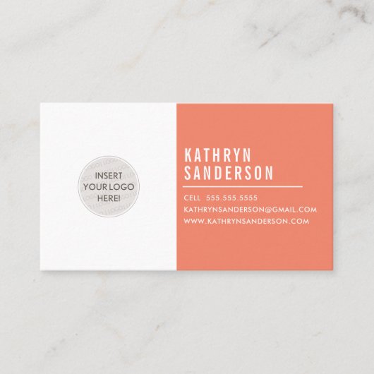 CUSTOM LOGO modern minimal retro sinaasappel wit Visitekaartje (Voorkant)