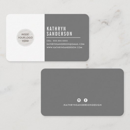CUSTOM LOGO modern minimal simple grijs wit Visitekaartje (Voorkant / Achterkant)