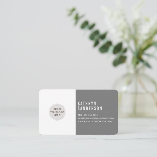 CUSTOM LOGO modern minimal simple grijs wit Visitekaartje (Staand voorkant)