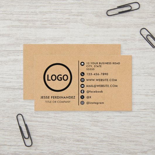 Custom logo modern minimalistisch Kraft papier Visitekaartje (Voorkant / Achterkant in situ)