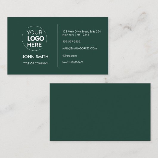 Custom logo modern minimalistisch smaragd visitekaartje (Voorkant / Achterkant)
