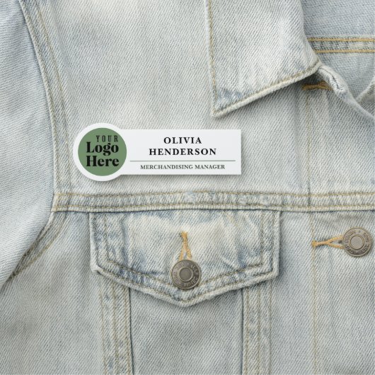 Custom Logo Modern Sage Green Employee  Naamplaatje (In situ)