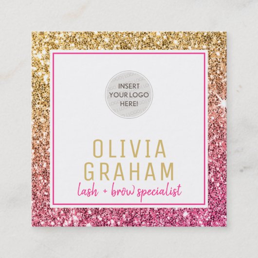 CUSTOM LOGO moderne glam chic hot roze gouden glit Vierkante Visitekaartje (Voorkant)