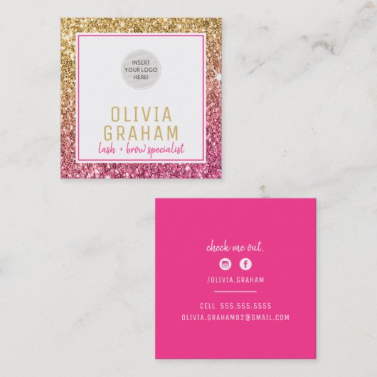 CUSTOM LOGO moderne glam chic hot roze gouden glit Vierkante Visitekaartje (Voorkant / Achterkant)
