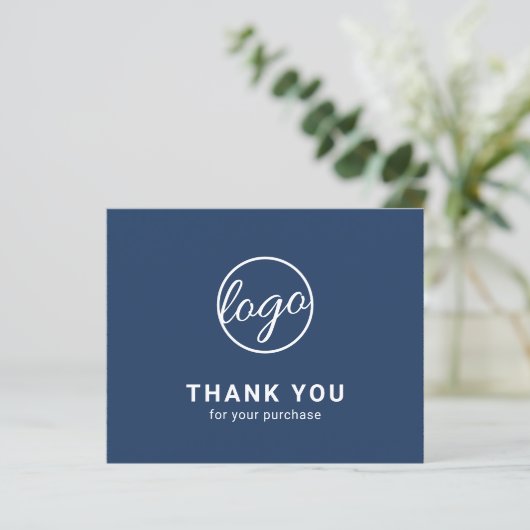 Custom Logo Navy Blue Budget Thank You Card (Staand voorkant)