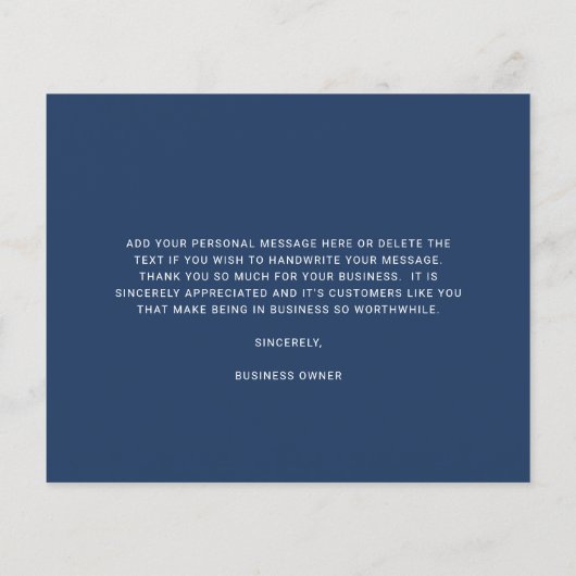 Custom Logo Navy Blue Budget Thank You Card (Achterkant)