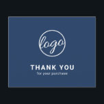 Custom Logo Navy Blue Budget Thank You Card<br><div class="desc">Custom budget business thank you card featuring a minimalist design with your logo on the front along with "Thank you for your purchase". The backside has your personal message. A basic and plain design that still comes across as professional. This simple thank you card is great for any type of...</div>