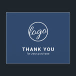 Custom Logo Navy Blue Budget Thank You Card<br><div class="desc">Custom budget business thank you card featuring a minimalist design with your logo on the front along with "Thank you for your purchase". The backside has your personal message. A basic and plain design that still comes across as professional. This simple thank you card is great for any type of...</div>
