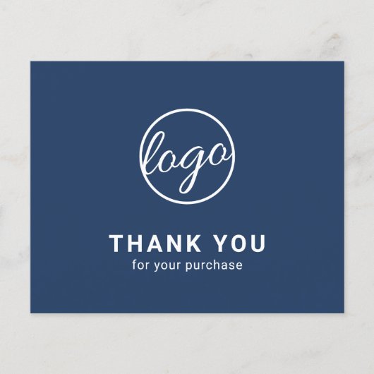Custom Logo Navy Blue Budget Thank You Card (Voorkant)
