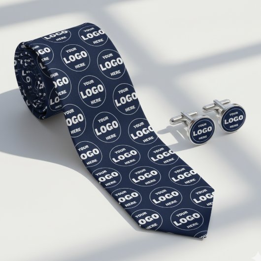 Custom Logo Navy Blue Tie - Professional Branded Stropdas