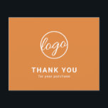 Custom Logo Orange Budget Thank You Card<br><div class="desc">Custom budget business thank you card featuring a minimalist design with your logo on the front along with "Thank you for your purchase". The backside has your personal message. A basic and plain design that still comes across as professional. This simple thank you card is great for any type of...</div>