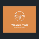 Custom Logo Orange Budget Thank You Card<br><div class="desc">Custom budget business thank you card featuring a minimalist design with your logo on the front along with "Thank you for your purchase". The backside has your personal message. A basic and plain design that still comes across as professional. This simple thank you card is great for any type of...</div>