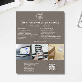 Custom Logo Photo QR Taupe Marketing Business Flyer