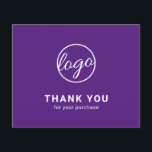 Custom Logo Purple Budget Thank You Card<br><div class="desc">Custom budget business thank you card featuring a minimalist design with your logo on the front along with "Thank you for your purchase". The backside has your personal message. A basic and plain design that still comes across as professional. This simple thank you card is great for any type of...</div>