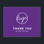 Custom Logo Purple Budget Thank You Card<br><div class="desc">Custom budget business thank you card featuring a minimalist design with your logo on the front along with "Thank you for your purchase". The backside has your personal message. A basic and plain design that still comes across as professional. This simple thank you card is great for any type of...</div>