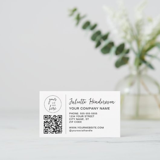 Custom Logo QR Code Photo Elegant Business Visitekaartje (Staand voorkant)