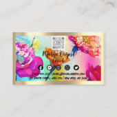 Custom Logo QRCode Waterverf Gold Social Florals Visitekaartje (Achterkant)