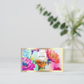 Custom Logo QRCode Waterverf Gold Social Florals Visitekaartje (Staand voorkant)