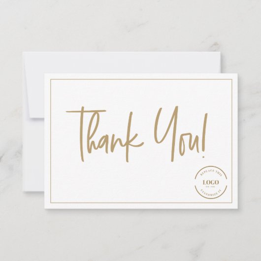 Custom Logo Simple Gold Business Modern Script Bedankkaart (Voorkant)