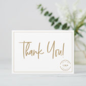 Custom Logo Simple Gold Business Modern Script Bedankkaart (Staand voorkant)
