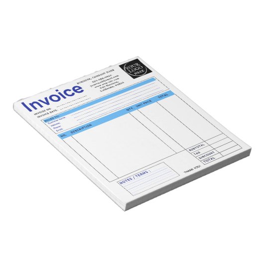 Custom Logo Small Business Invoice Sales Receipt B Notitieblok (Schuin)