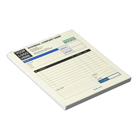 Custom Logo Small Business Invoice Sales Receipt Notitieblok (Schuin)