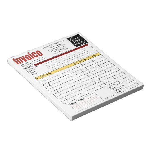 Custom Logo Small Business Invoice Sales Receipt O Notitieblok (Schuin)