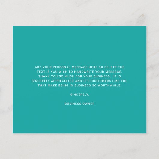 Custom Logo Teal Budget Thank You Card (Achterkant)