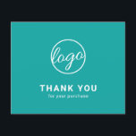 Custom Logo Teal Budget Thank You Card<br><div class="desc">Custom budget business thank you card featuring a minimalist design with your logo on the front along with "Thank you for your purchase". The backside has your personal message. A basic and plain design that still comes across as professional. This simple thank you card is great for any type of...</div>