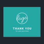 Custom Logo Teal Budget Thank You Card<br><div class="desc">Custom budget business thank you card featuring a minimalist design with your logo on the front along with "Thank you for your purchase". The backside has your personal message. A basic and plain design that still comes across as professional. This simple thank you card is great for any type of...</div>