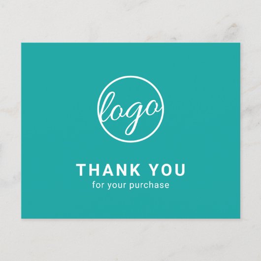 Custom Logo Teal Budget Thank You Card (Voorkant)