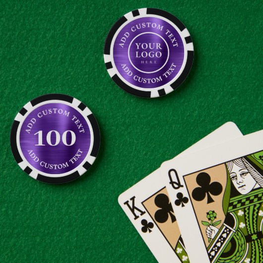 Custom Logo & Text Purple Business Casino Night Poker Chips (Pokertafel (Dubbel))